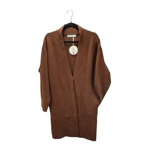 NWT ANRABESS Brown Knit Button Front‎ Long Cardigan Sweater Women M Pockets Warm